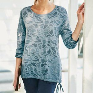 Soft Surroundings Woman's Sz S Blue Crochet Cut Out Detail Blouse 2CQ34